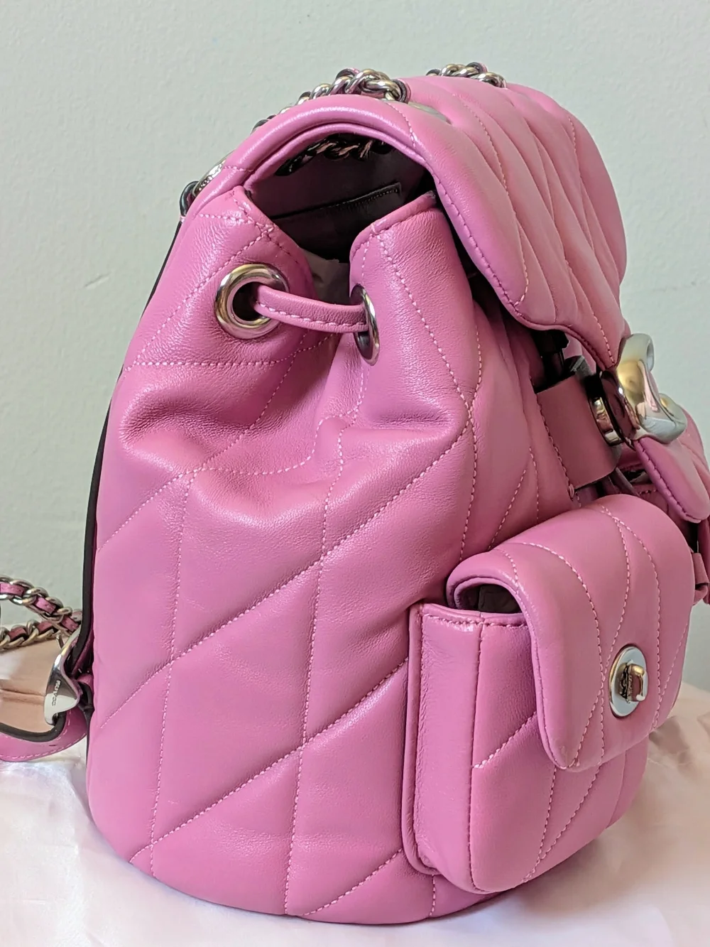 Quilted Tabby Leather Backpack In Fuschia With Silver Hardware 💖💕🩷